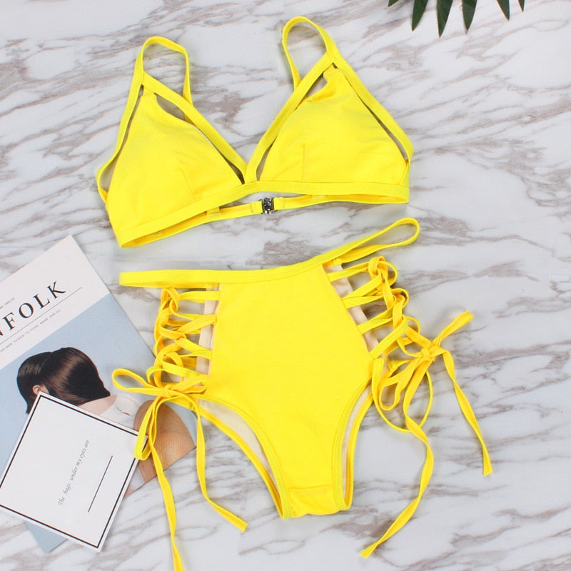 Vintage Neon Yellow Bikini Set